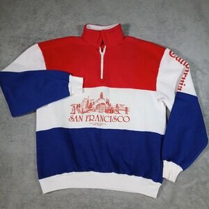 Vintage San Francisco Sweater Men's M Red White Blue Colorblock 1/4 Zip Pullover